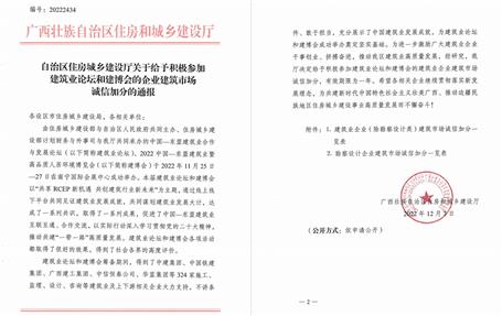 冶建公司獲自治區(qū)住建廳、南寧市住建局通報(bào)表?yè)P(yáng)并獲誠(chéng)信加分